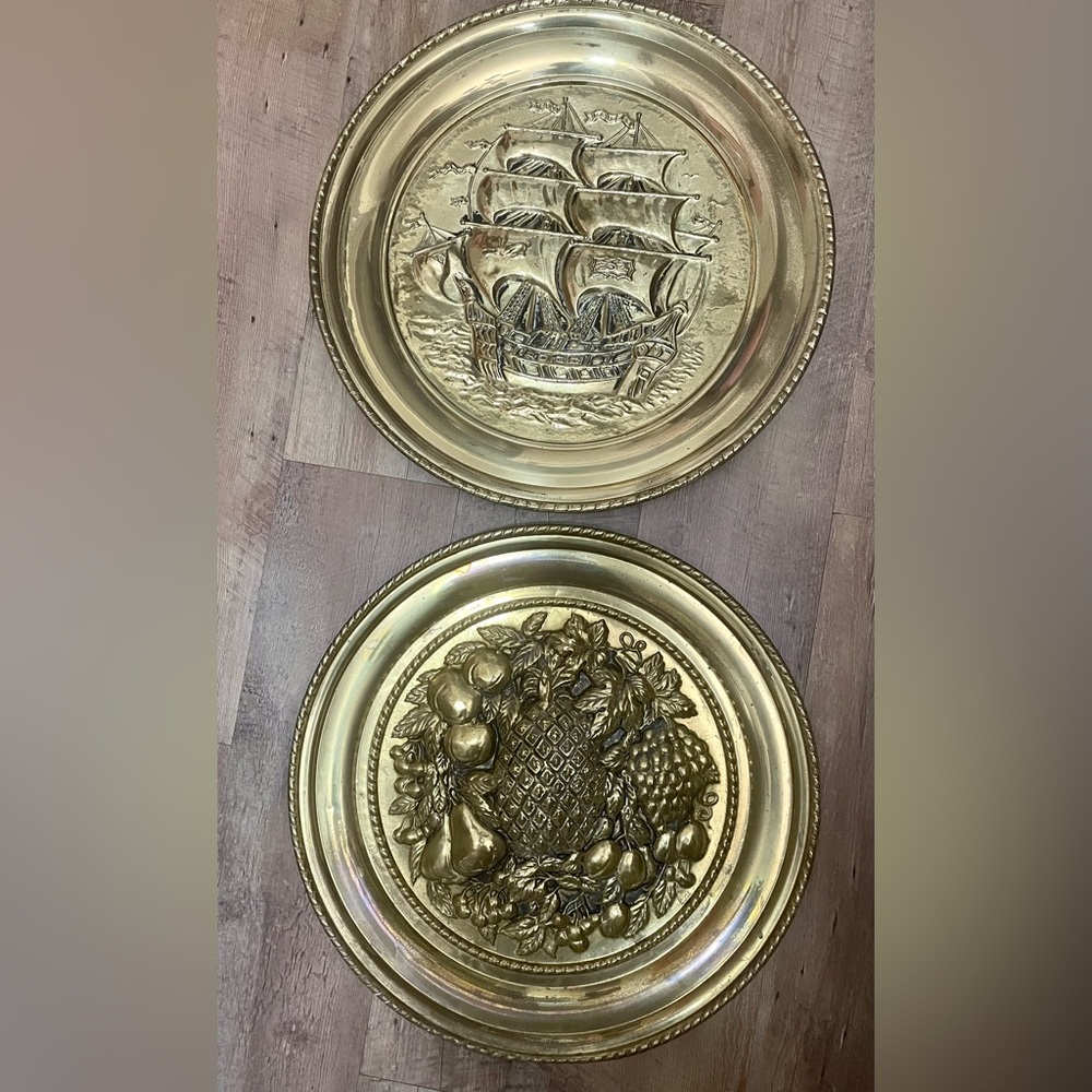 Vintage embossed brass plates. 2.